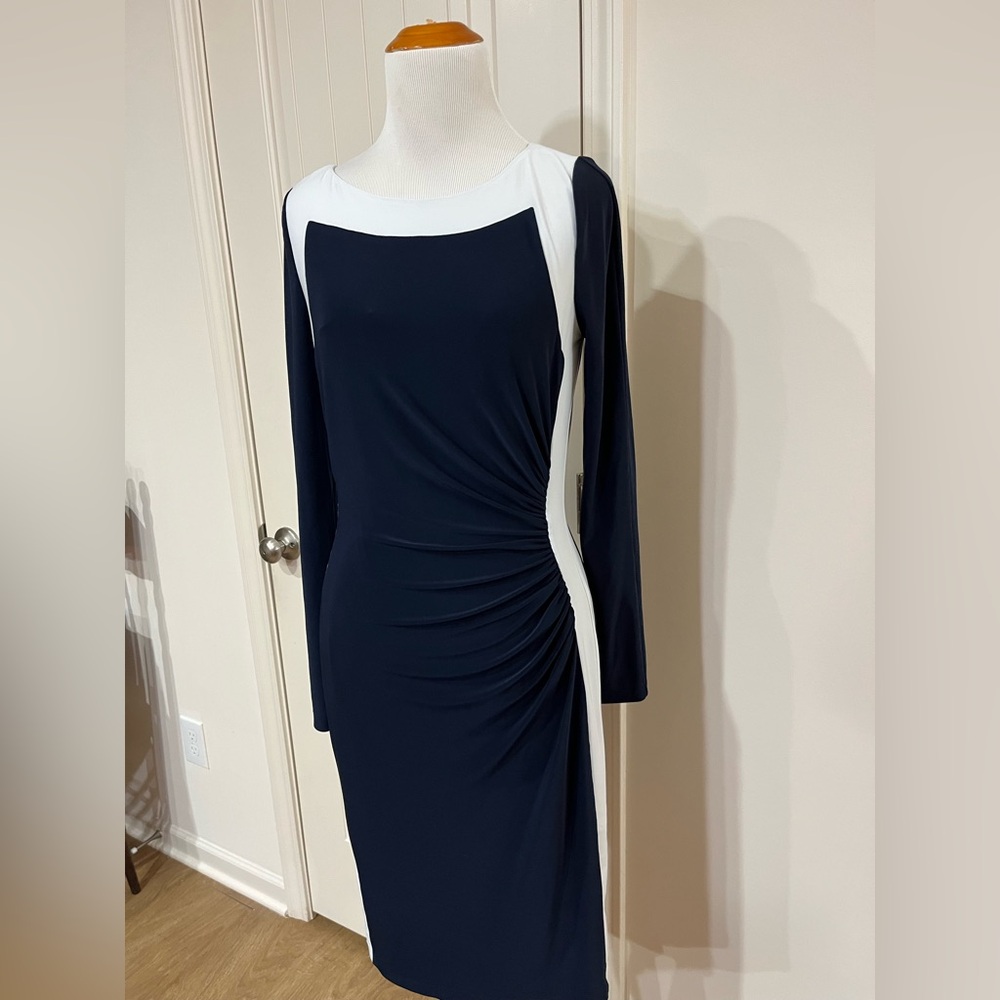 Lauren Ralph Lauren Navy and White Long Sleeve Dress